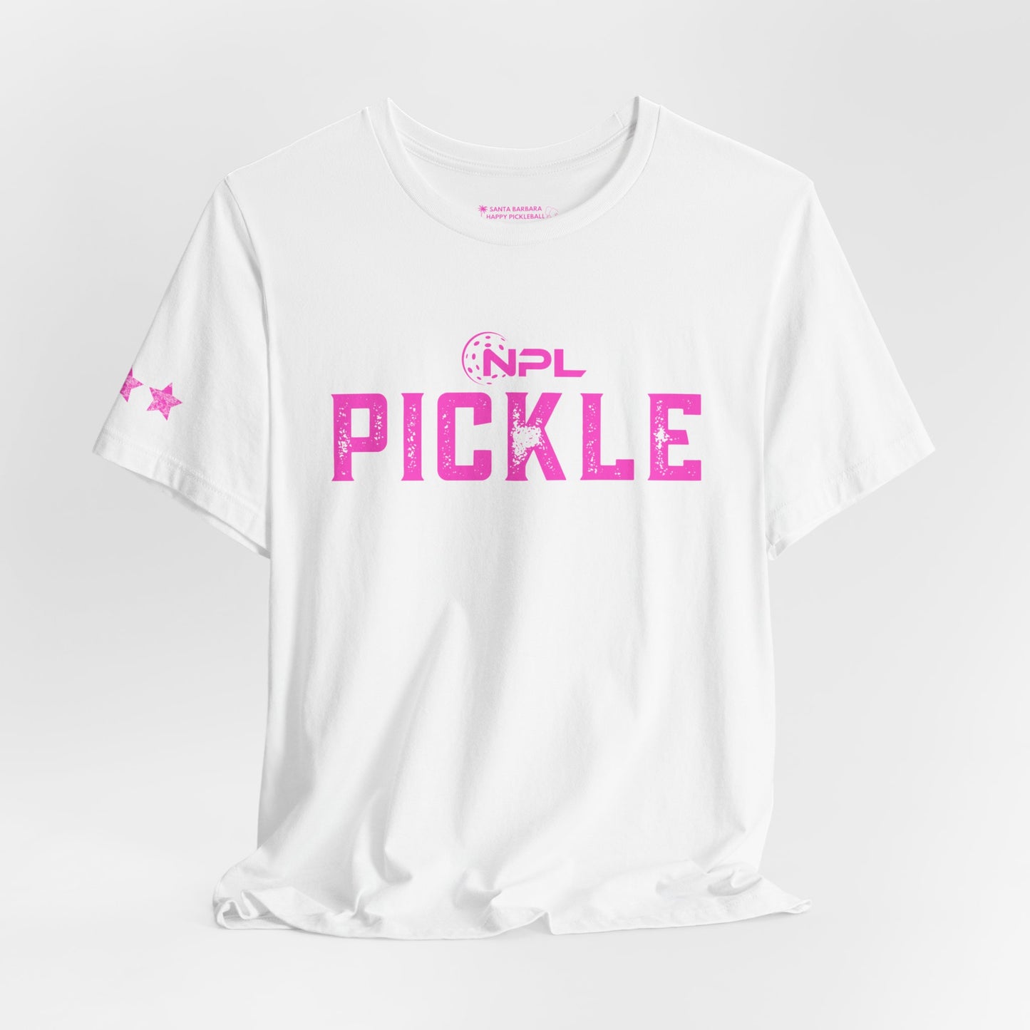 PICKLE distressed NPL Championship Weekend logo - hot pink - Unisex Jersey Short Sleeve Tee (optional add ribbon)