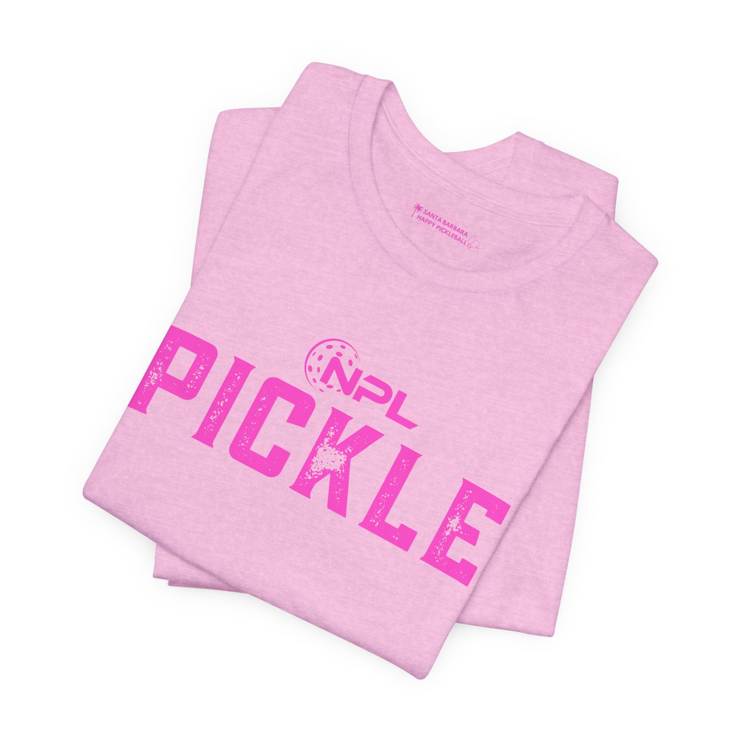 PICKLE distressed NPL Championship Weekend logo - hot pink - Unisex Jersey Short Sleeve Tee (optional add ribbon)