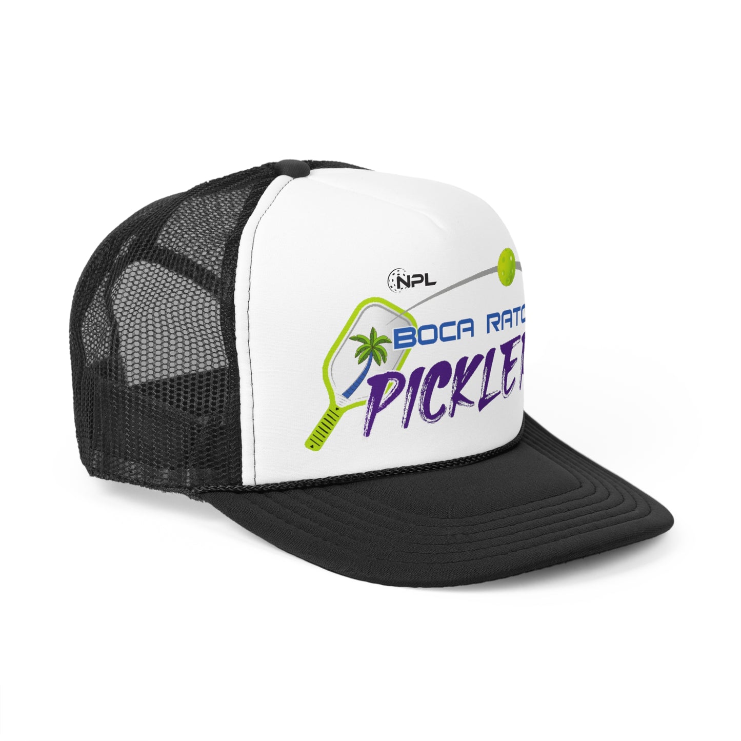 Boca Raton Picklers - All Colors - Foam Printed (not embroidered) Trucker Hat - Black and Pink Brim