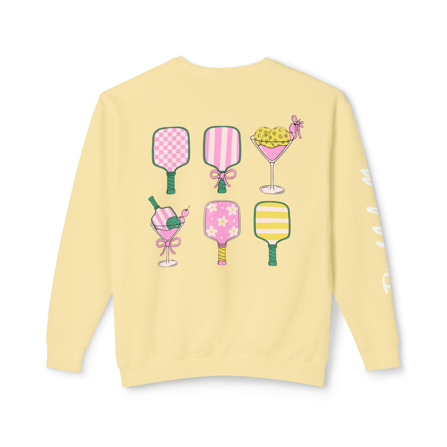 Pickleball & Champagne Garment Dyed Crews - customize name left chest front, or sleeve