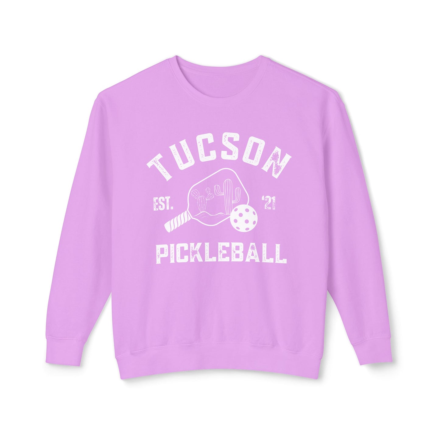 Tucson Pickleball Unisex Lightweight Garment Dyed Crewneck Sweatshirt. Can customize back or sleeve