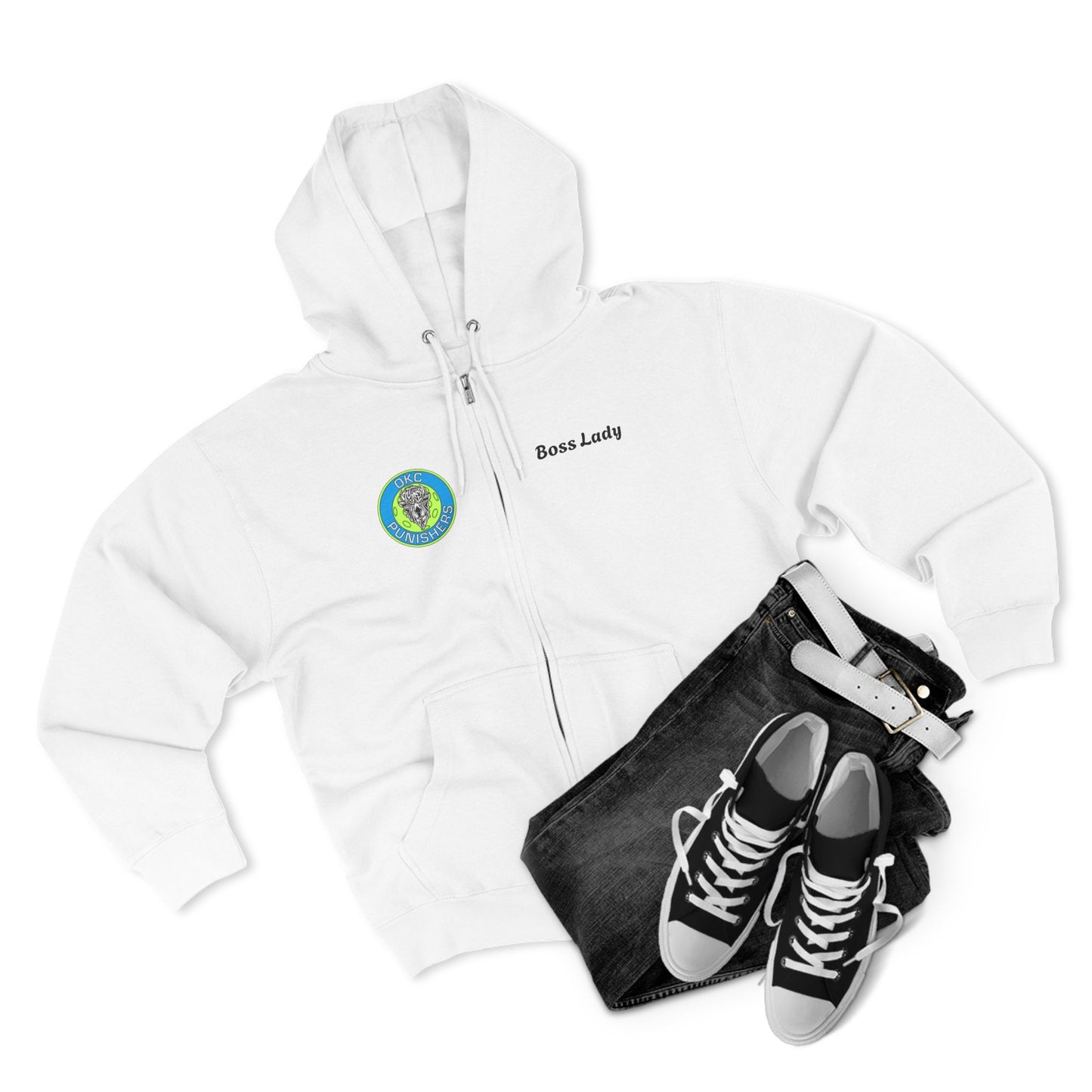 OKC personalized Unisex Zip Hoodie - OKC Punishers Strength & Unity (Black and White) Lane 7