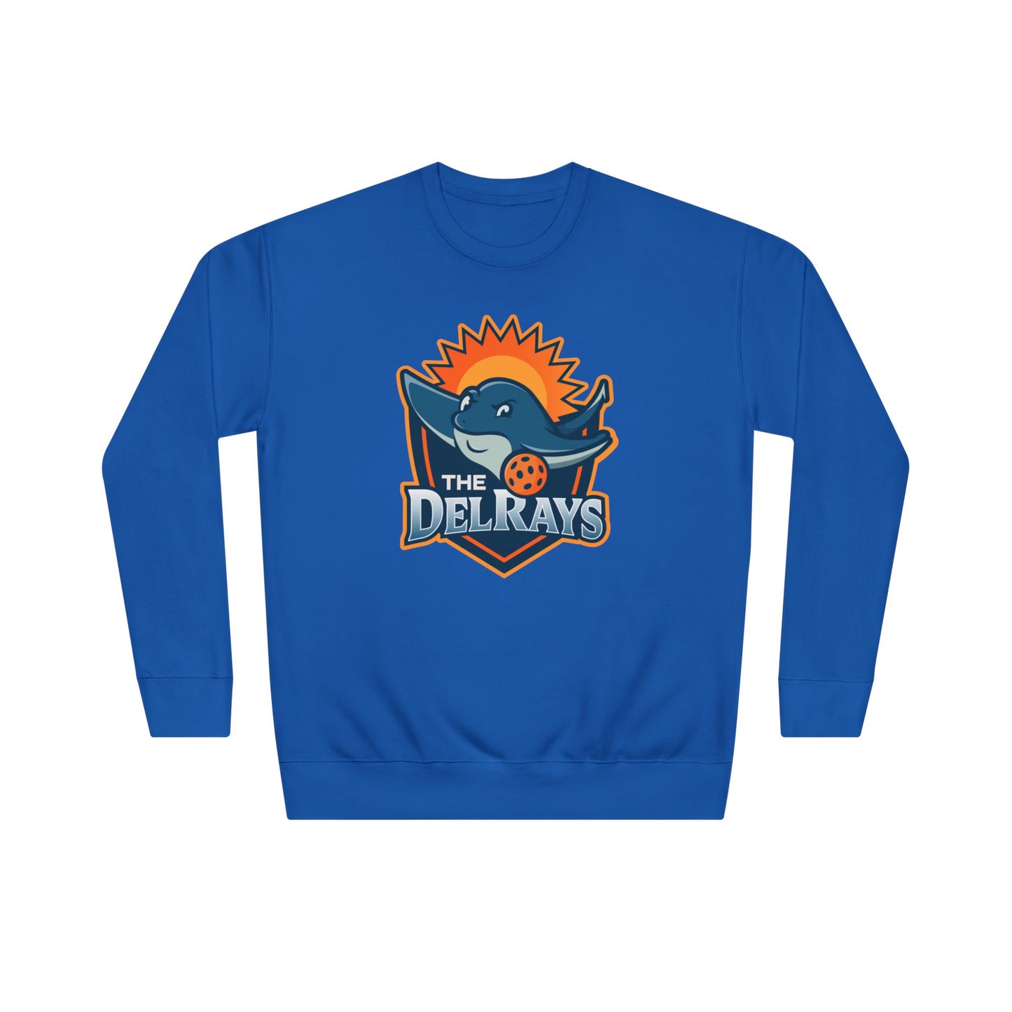 The Del Rays/US Legends Pickleball league on small back - High End Unisex Crew 60/40