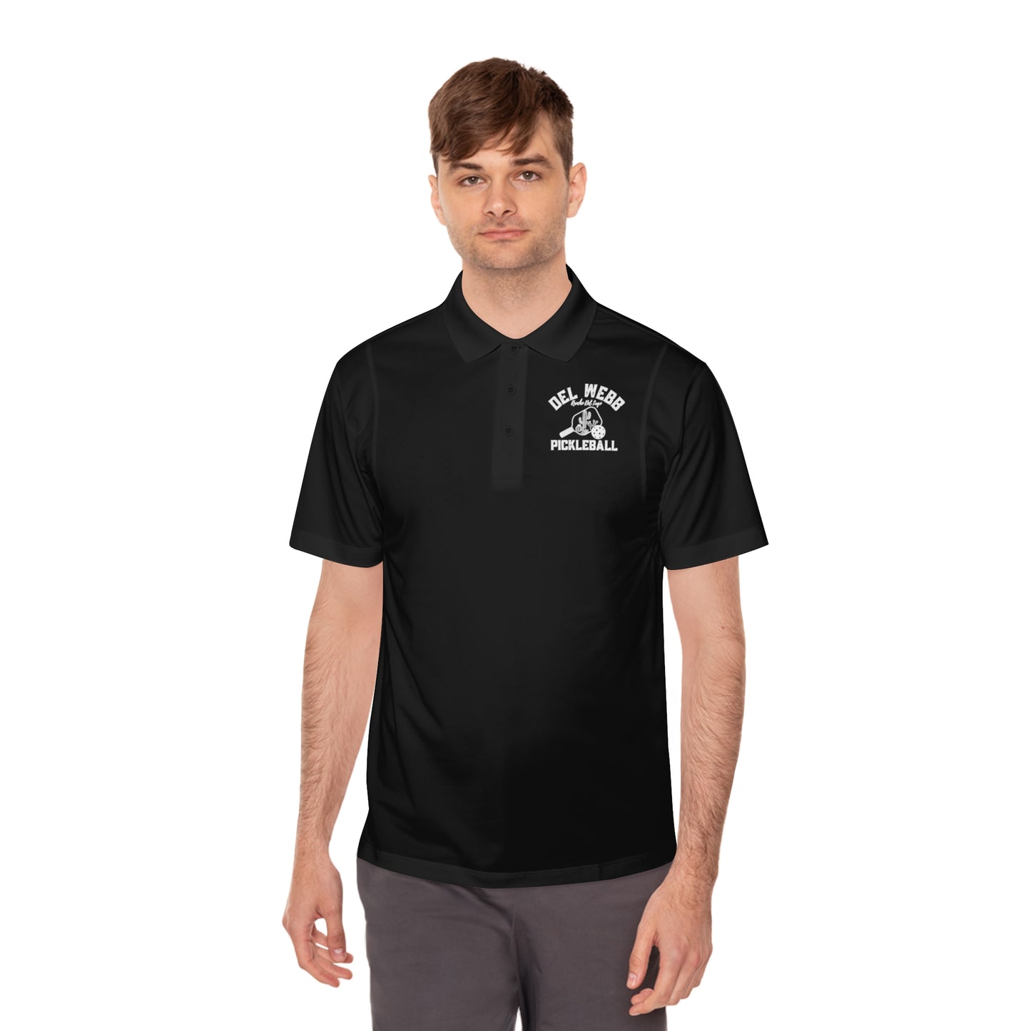 Del Webb Pickleball Men's Sport Polo Shirt. Can customize back