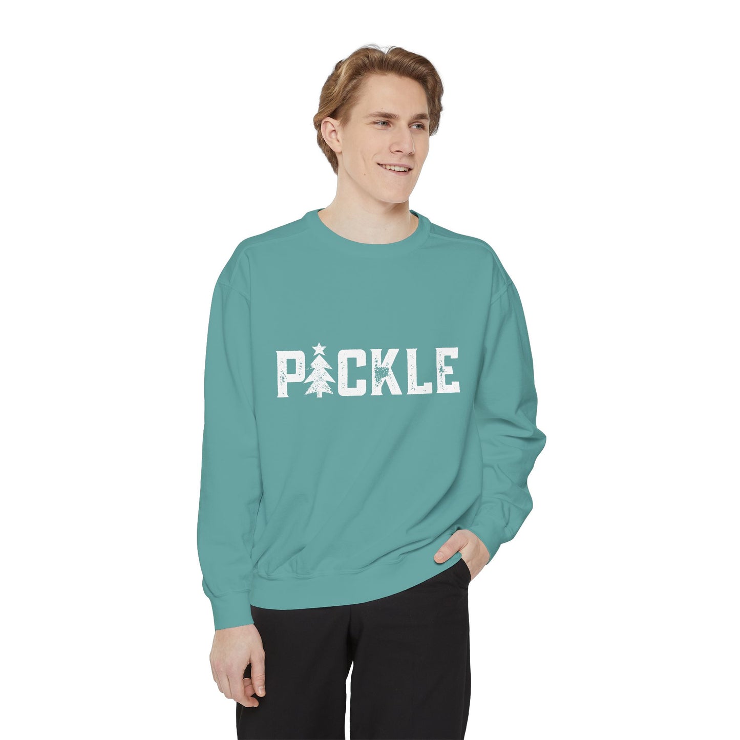 PICKLE Tree Medium Weight Unisex Garment Dyed Collegiate Crew - can custom,I’ve back