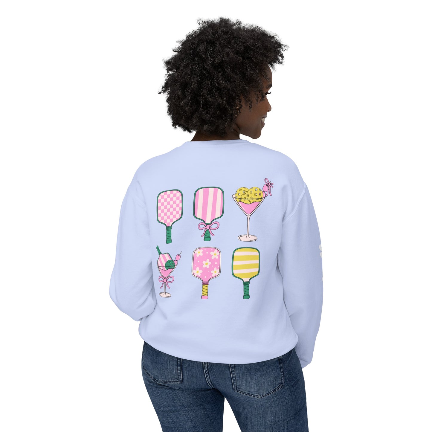 Pickleball & Champagne Garment Dyed Crews - customize name left chest front, or sleeve