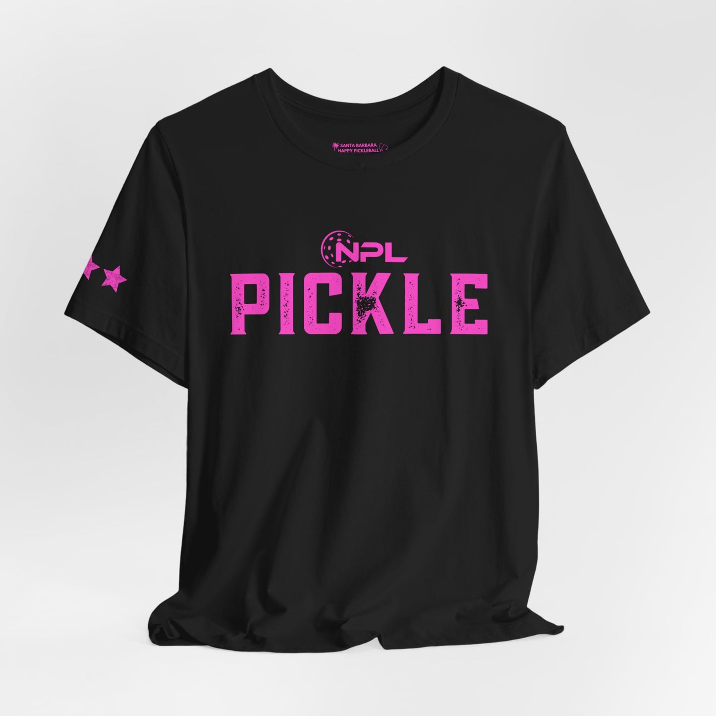PICKLE distressed NPL Championship Weekend logo - hot pink - Unisex Jersey Short Sleeve Tee (optional add ribbon)