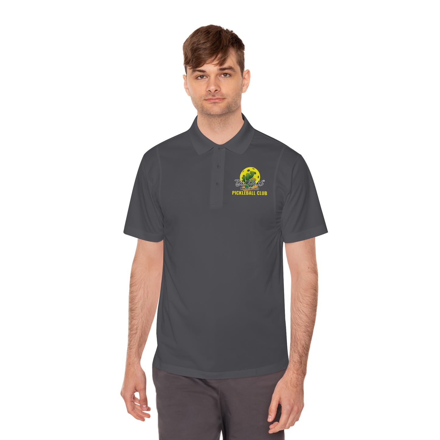 Del Webb Pickleball Moisture Wicking SPF 40 -Men's Sport Polo Shirt- can customize back