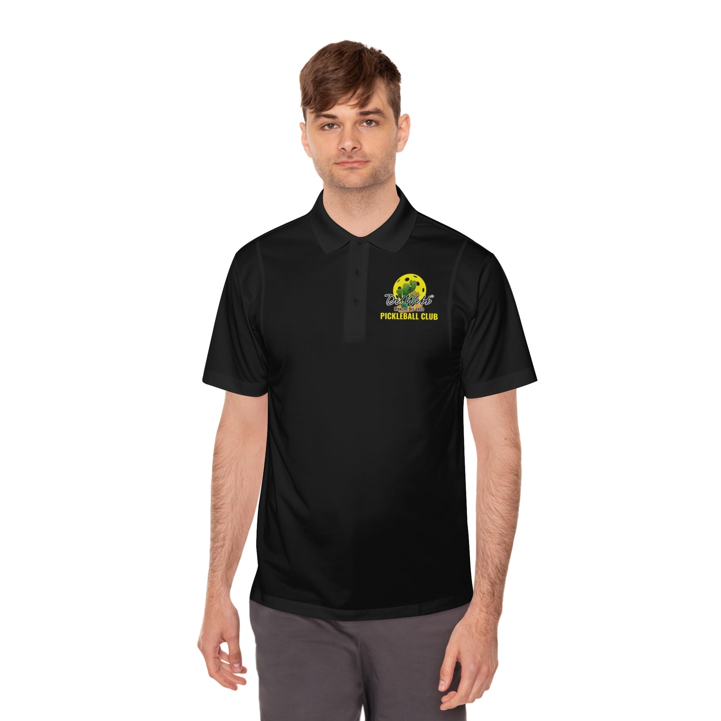 Del Webb Pickleball Moisture Wicking SPF 40 -Men's Sport Polo Shirt- can customize back