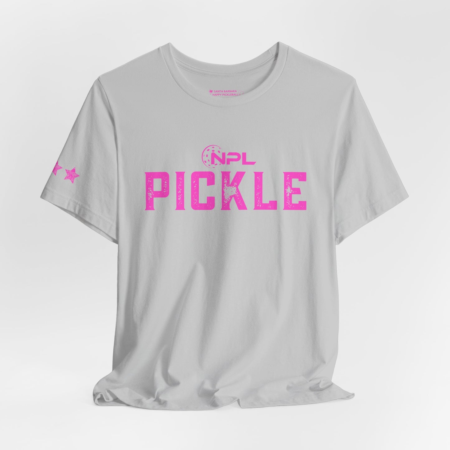 PICKLE distressed NPL Championship Weekend logo - hot pink - Unisex Jersey Short Sleeve Tee (optional add ribbon)