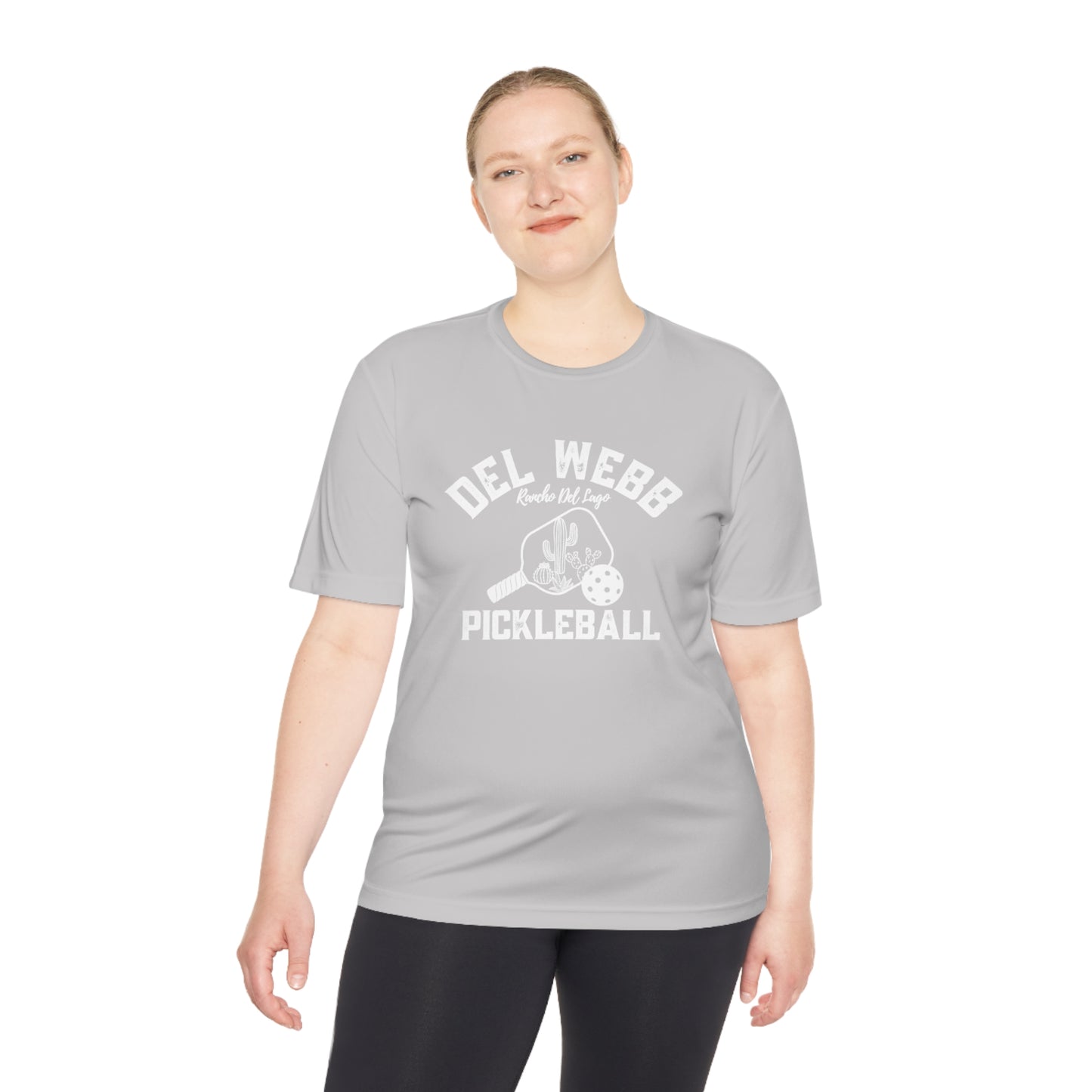 Del Webb Pickleball - Fuller Cut, Unisex Moisture Wicking Tee, SPF 40 - can customize back