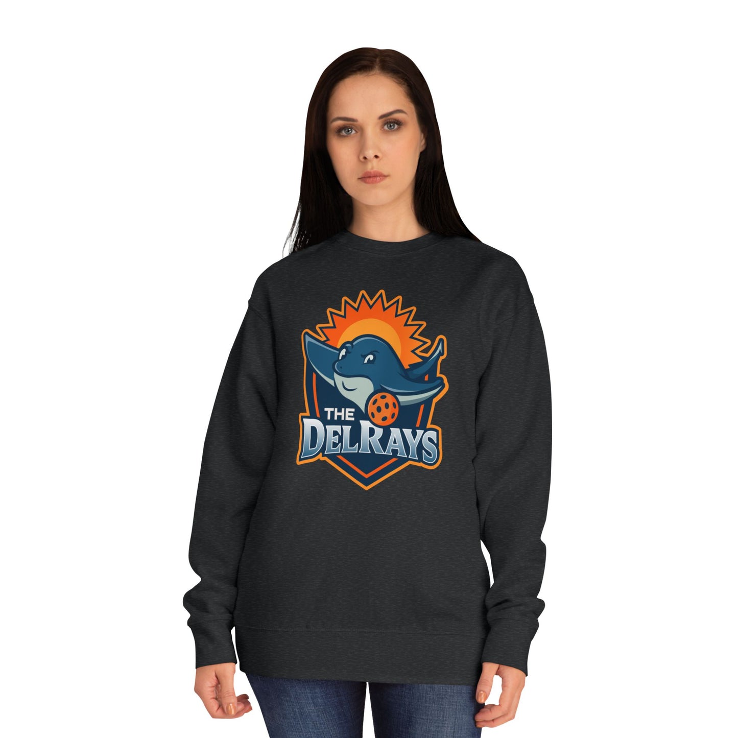 The Del Rays/US Legends Pickleball league on small back - High End Unisex Crew 60/40