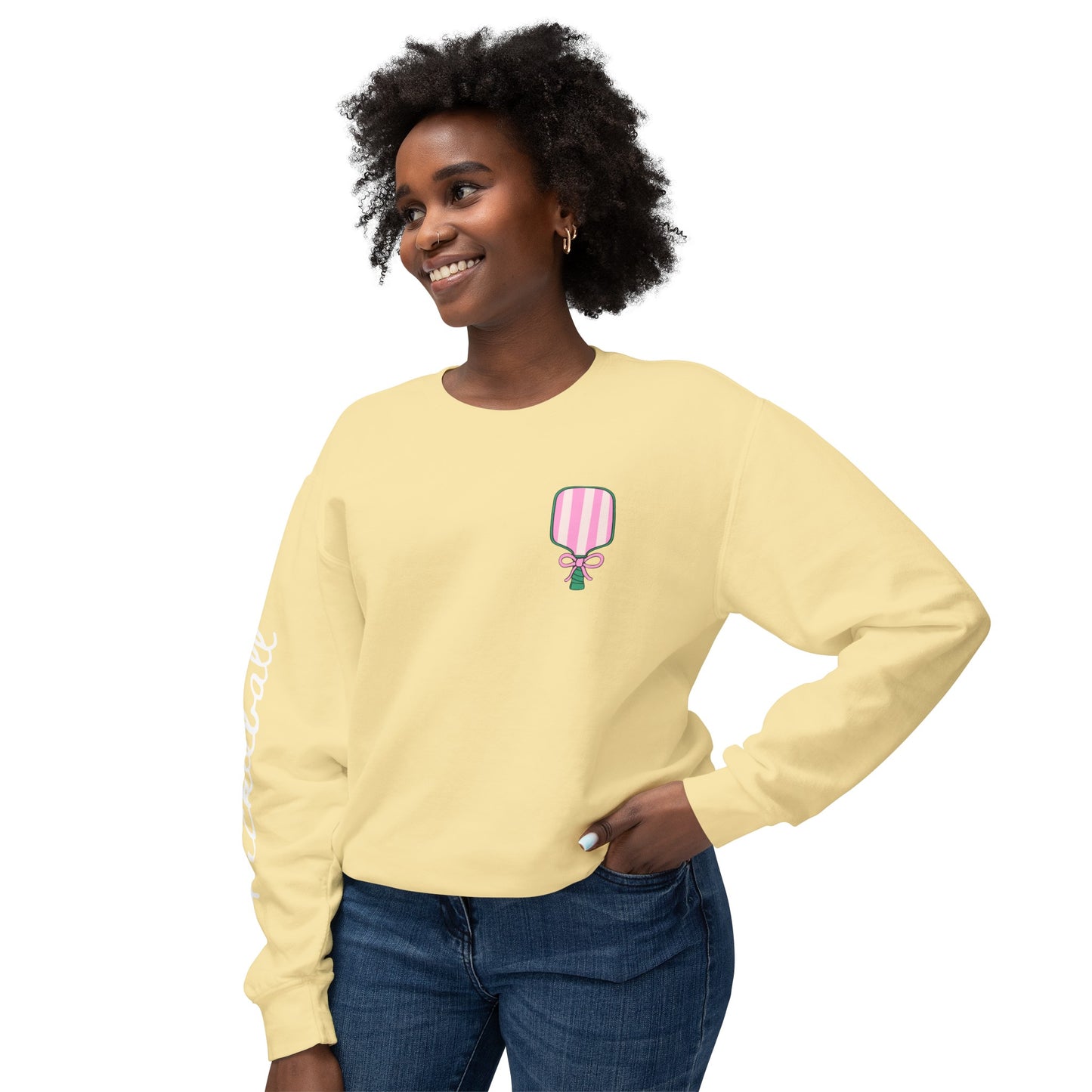 Pickleball & Champagne Garment Dyed Crews - customize name left chest front, or sleeve
