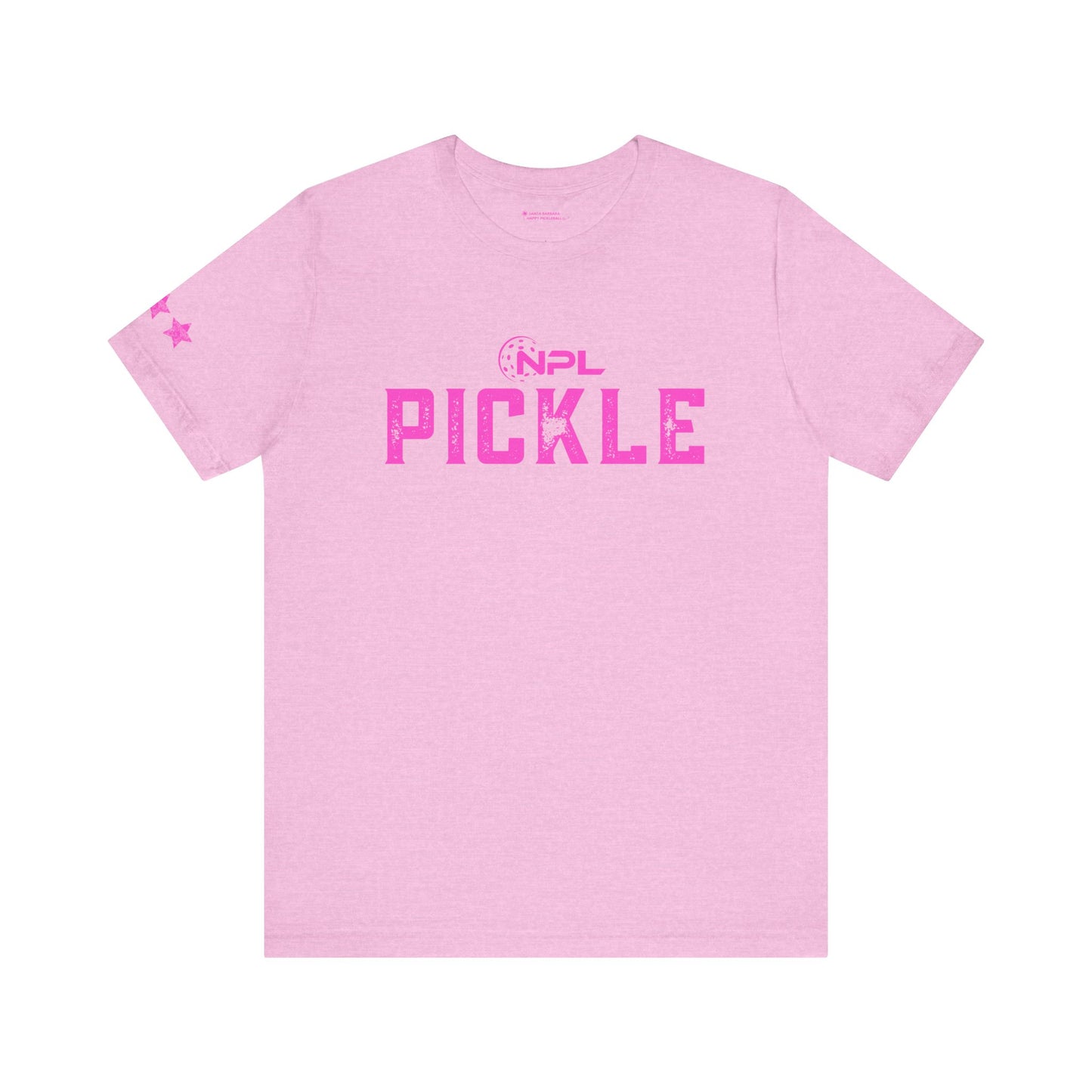 PICKLE distressed NPL Championship Weekend logo - hot pink - Unisex Jersey Short Sleeve Tee (optional add ribbon)