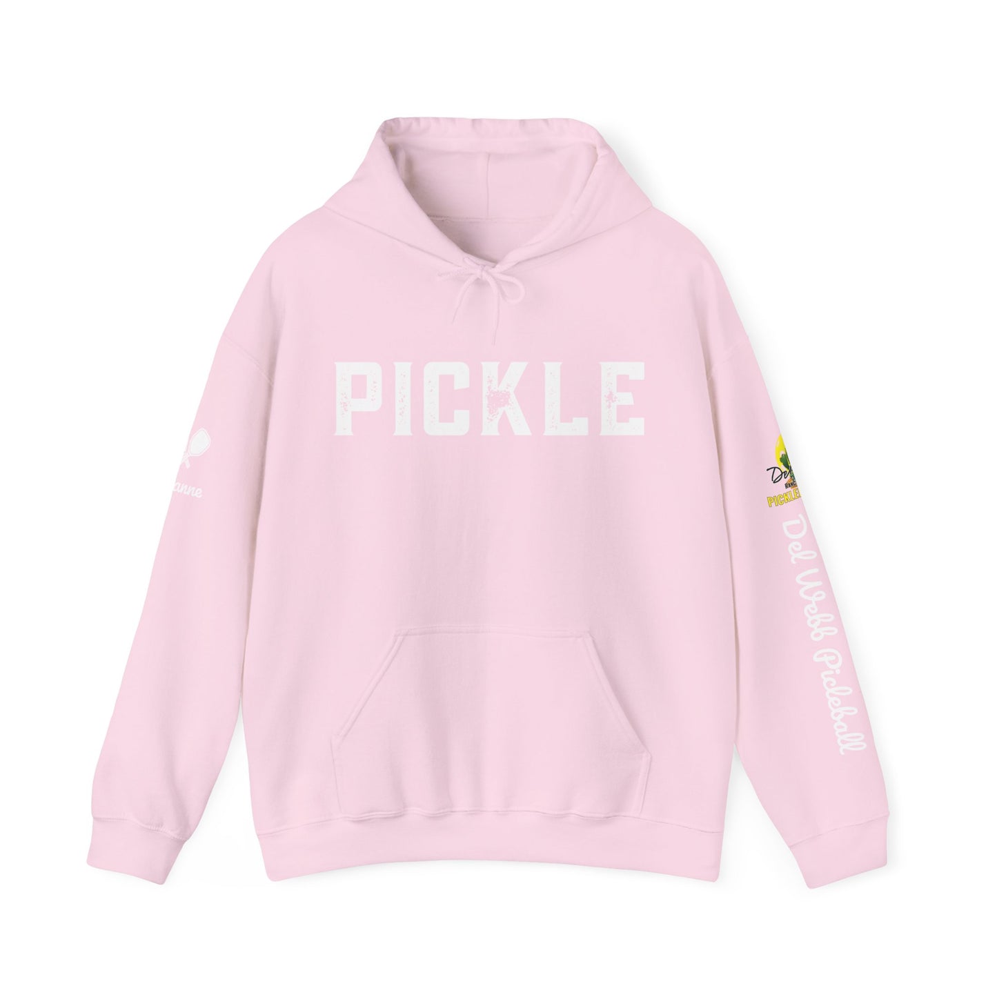 Del Webb Pickleball Club Unisex Hoodie 4 sided print. Can customize sleeve