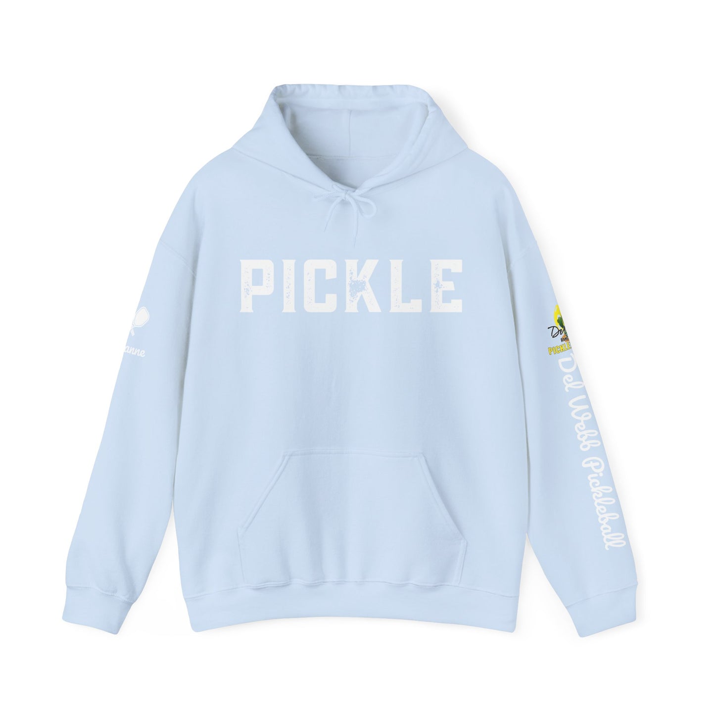 Del Webb Pickleball Club Unisex Hoodie 4 sided print. Can customize sleeve
