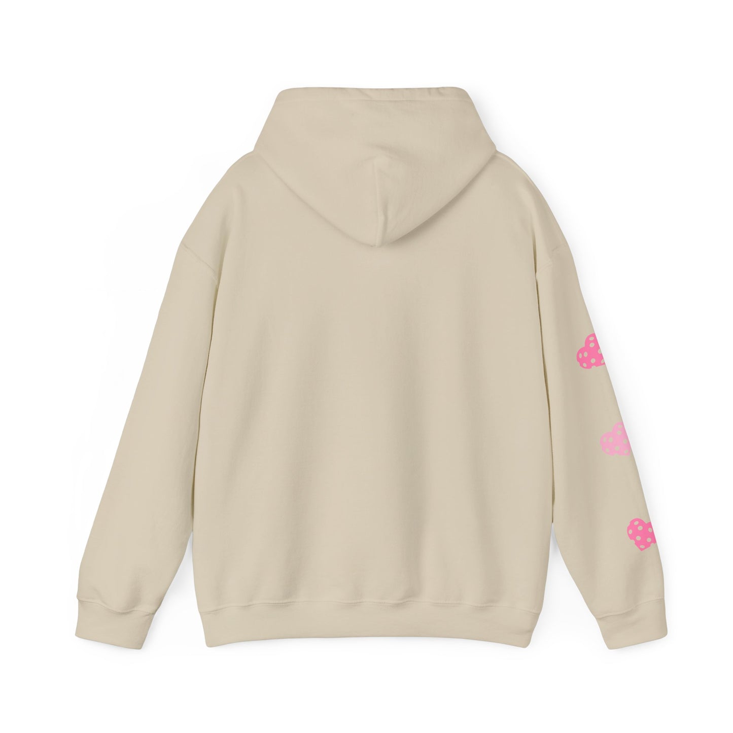 Del Webb Pickleball LOVE Hoodie - 3 pickleball hearts sleeve - can customize sleeves & back - add in notes