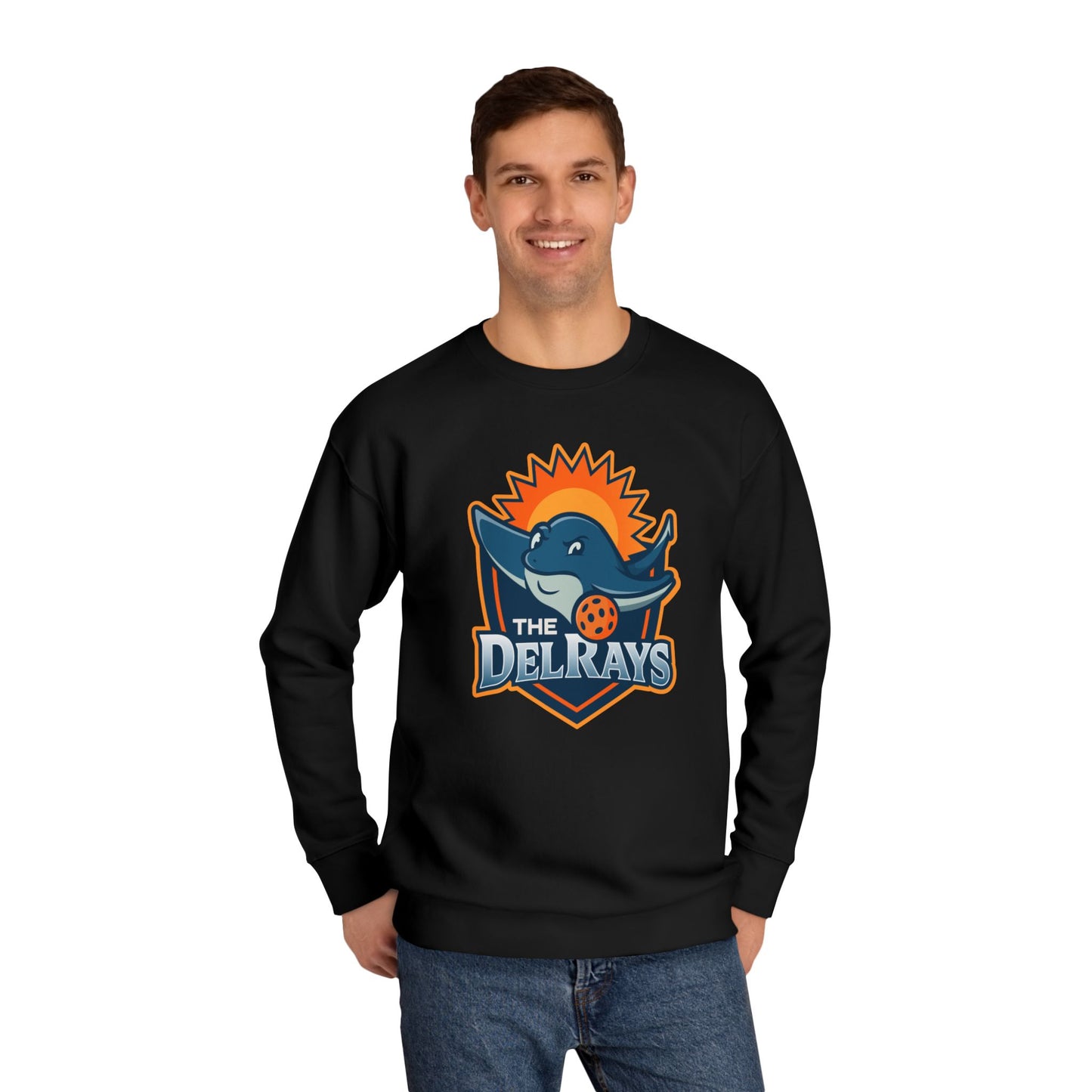 The Del Rays/US Legends Pickleball league on small back - High End Unisex Crew 60/40