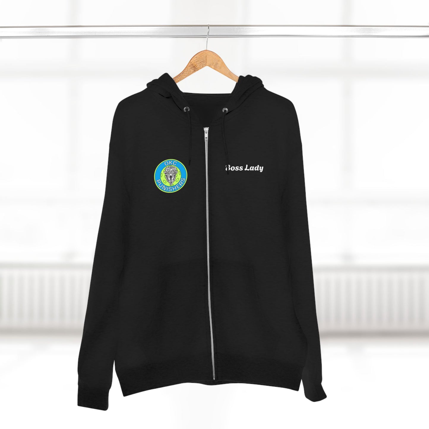OKC personalized Unisex Zip Hoodie - OKC Punishers Strength & Unity (Black and White) Lane 7