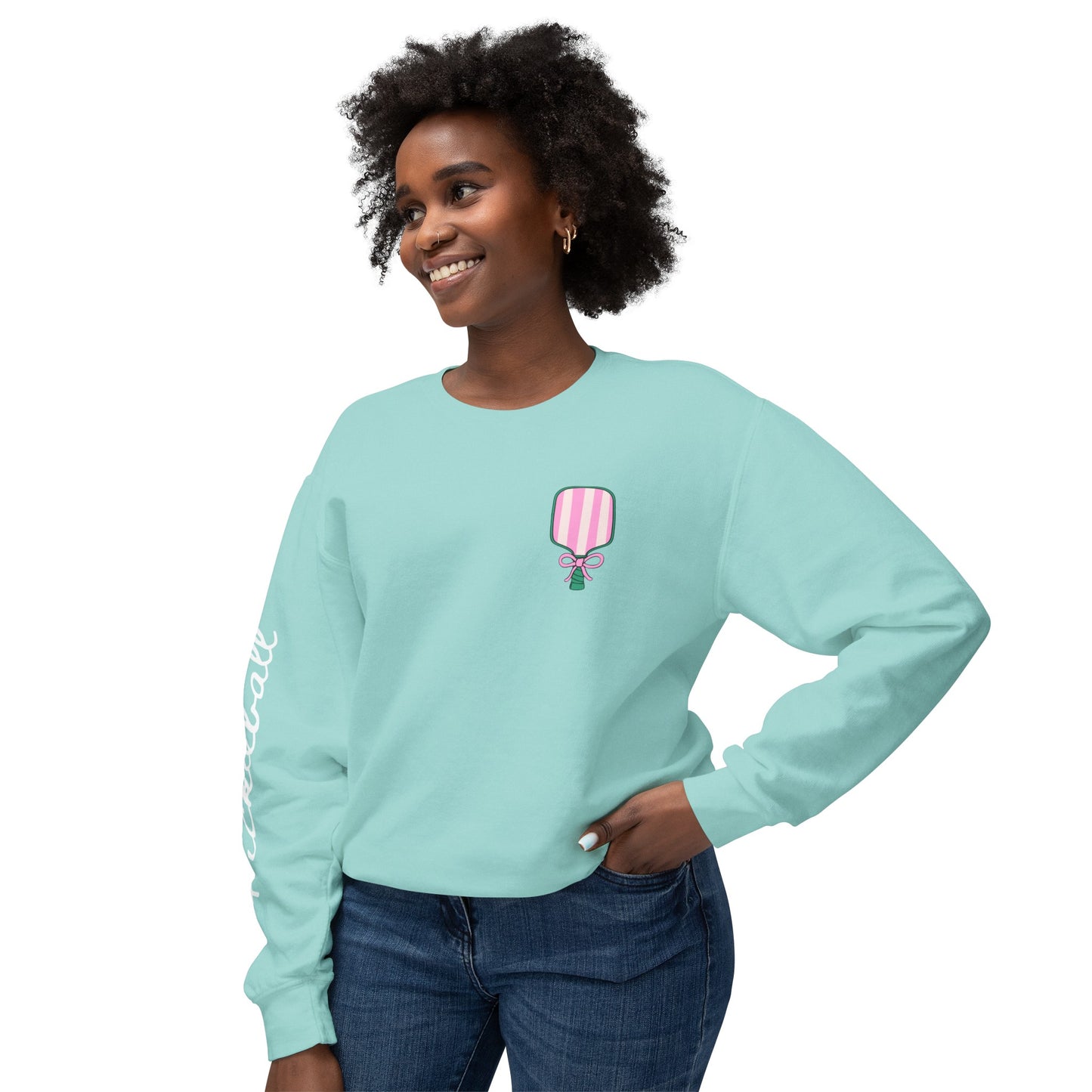 Pickleball & Champagne Garment Dyed Crews - customize name left chest front, or sleeve