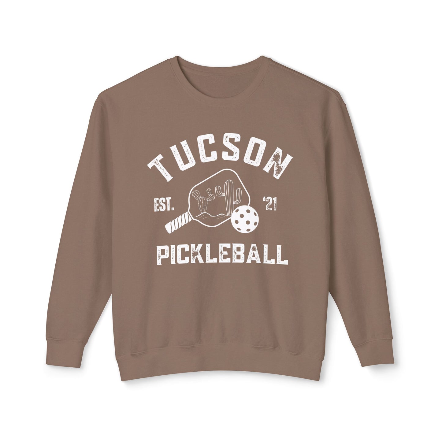 Tucson Pickleball Unisex Lightweight Garment Dyed Crewneck Sweatshirt. Can customize back or sleeve