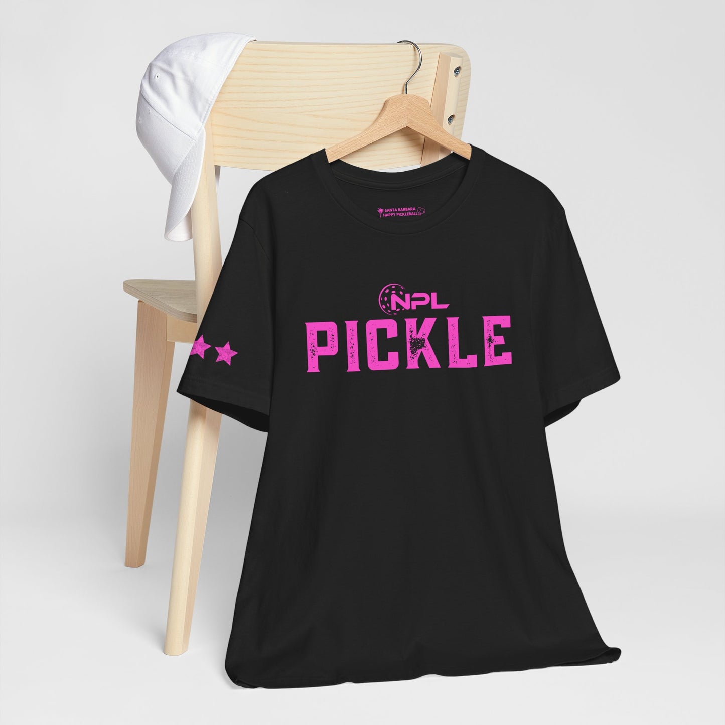 PICKLE distressed NPL Championship Weekend logo - hot pink - Unisex Jersey Short Sleeve Tee (optional add ribbon)