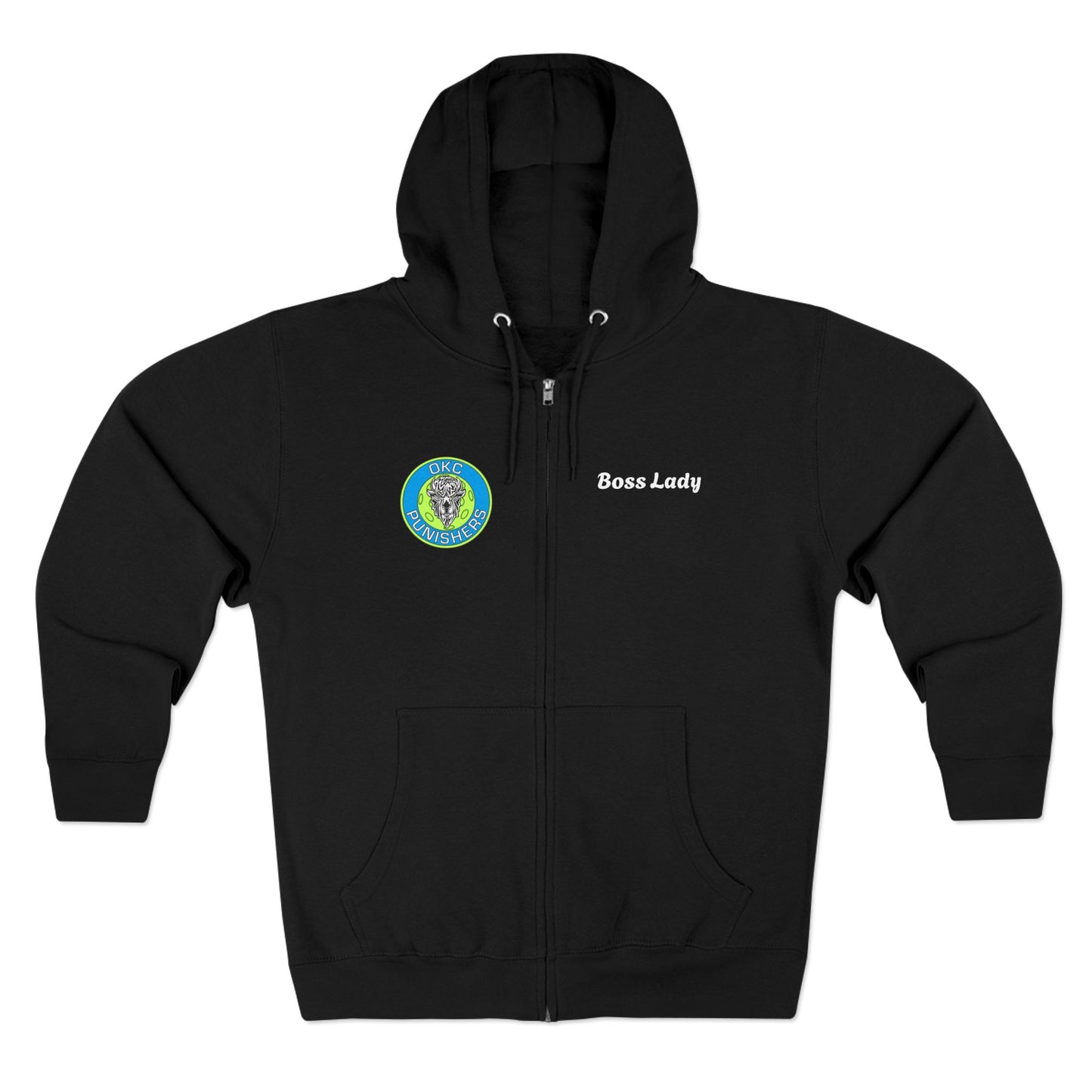 OKC personalized Unisex Zip Hoodie - OKC Punishers Strength & Unity (Black and White) Lane 7