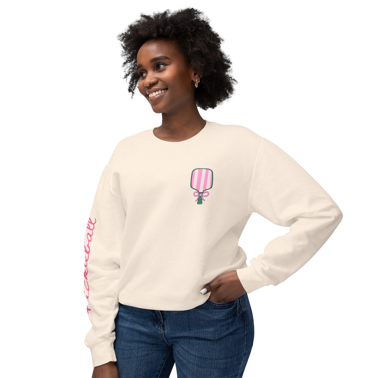 Pickleball & Champagne Garment Dyed Crews - customize name left chest front, or sleeve