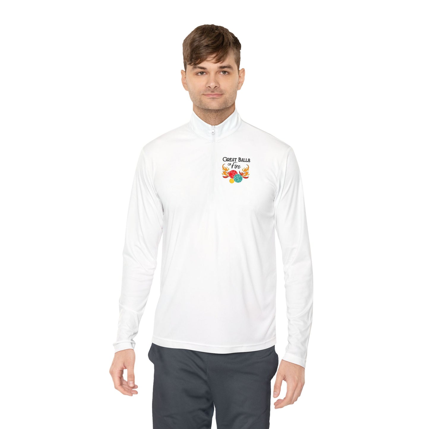 Great Balls of Fire - Men’s fit Unisex Quarter-Zip Pullover- can personalize back
