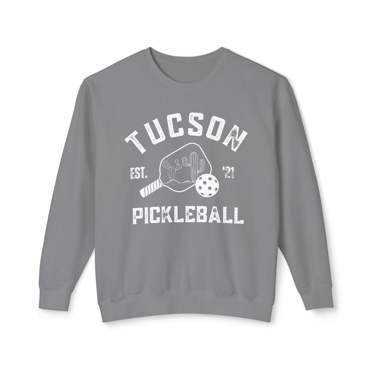 Tucson Pickleball Unisex Lightweight Garment Dyed Crewneck Sweatshirt. Can customize back or sleeve