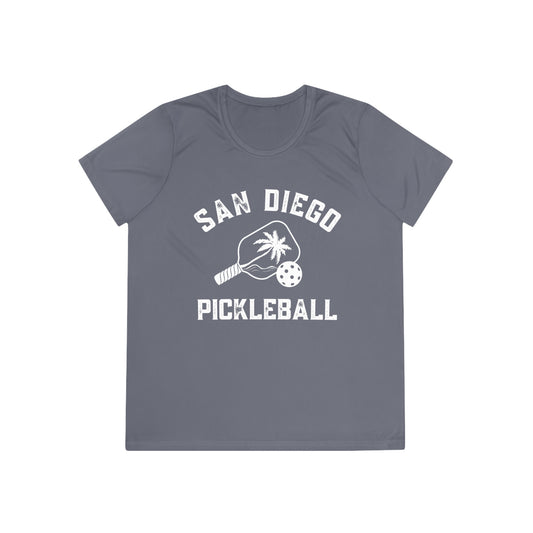 San Diego Pickleball (No 2 set colors)- Moisture Wicking, SPF 40, Shirt Sleeve Ladies Competitor Tee