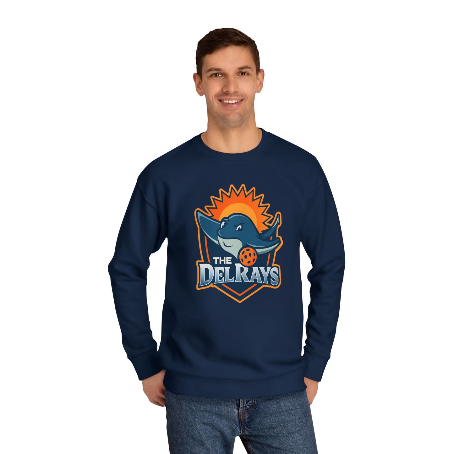 The Del Rays/US Legends Pickleball league on small back - High End Unisex Crew 60/40