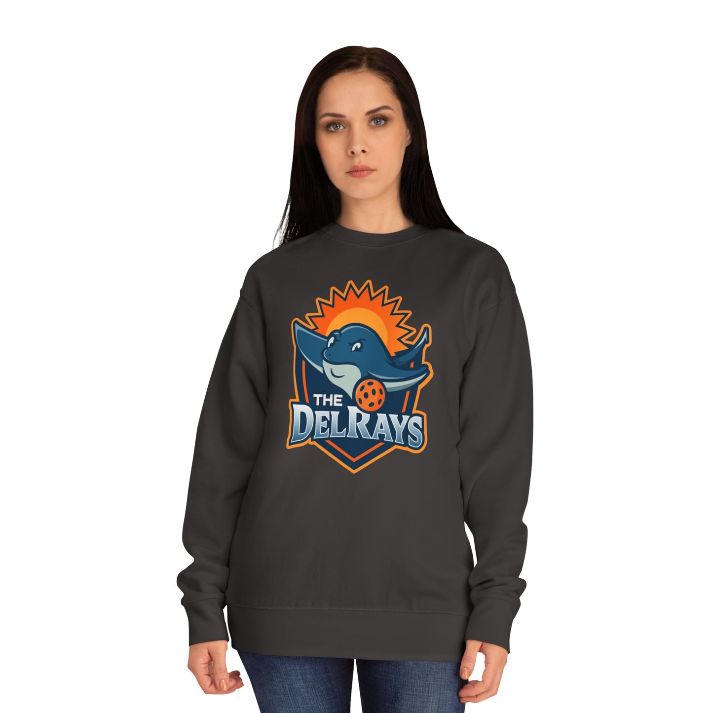 The Del Rays/US Legends Pickleball league on small back - High End Unisex Crew 60/40