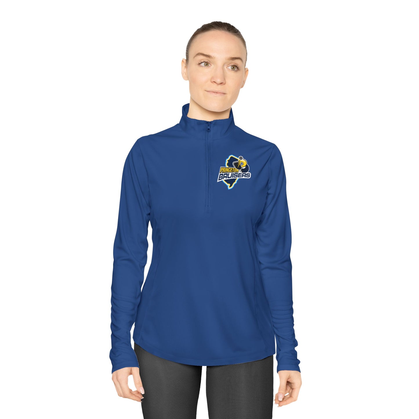 Burnett Ladies - Sponsor Princeton Bruisers - Ladies Quarter-Zip, Moisture Wicking, SPF 40 (Can remove large logo back, add your name)