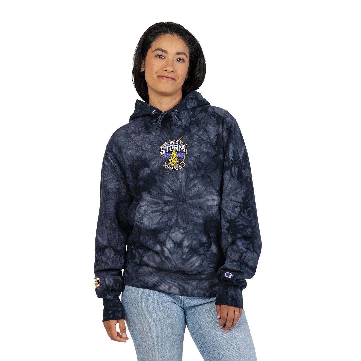 Florida Storm Embroidered Logo - Tie Dye Unisex Champion Crew - Embroidered Cuff