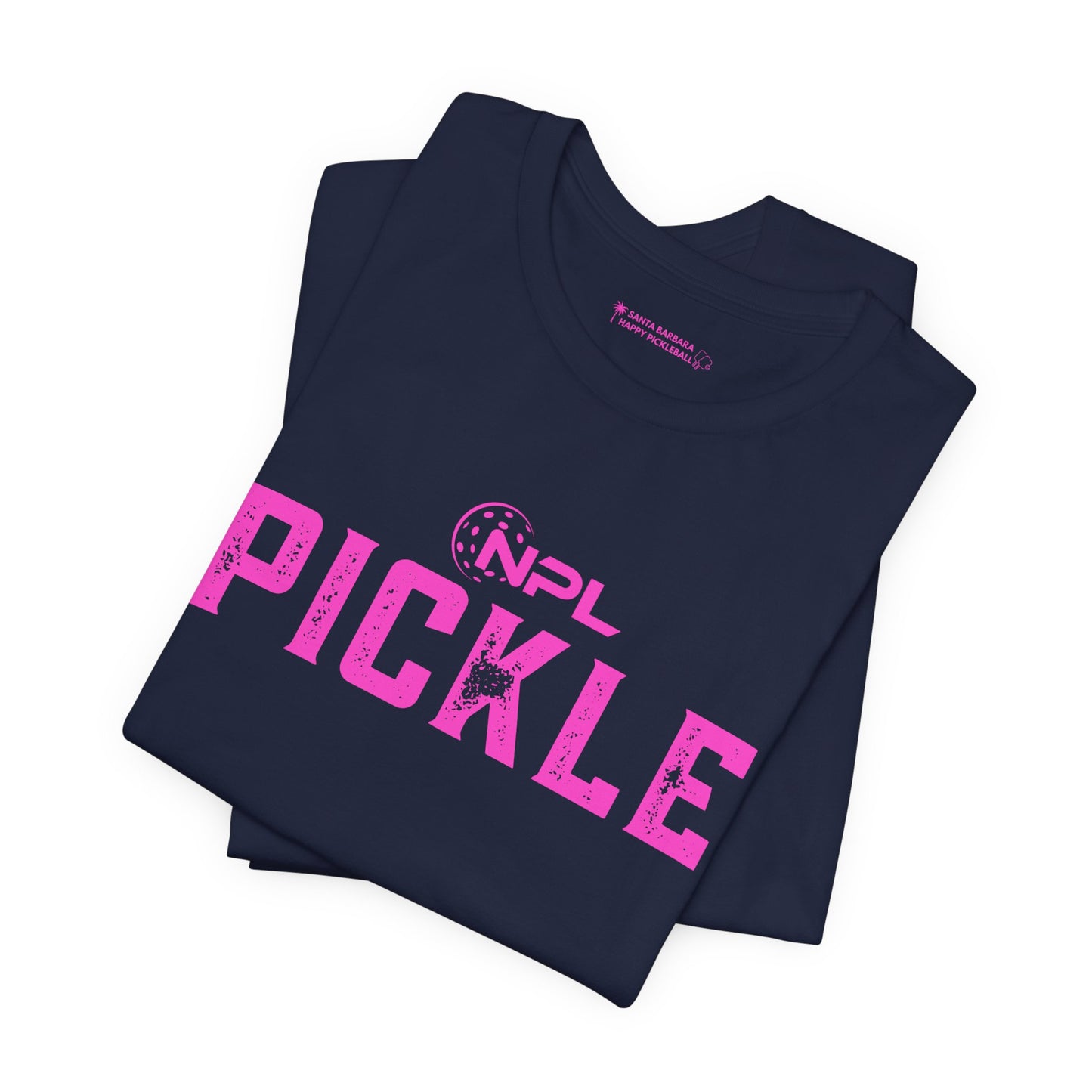 PICKLE distressed NPL Championship Weekend logo - hot pink - Unisex Jersey Short Sleeve Tee (optional add ribbon)