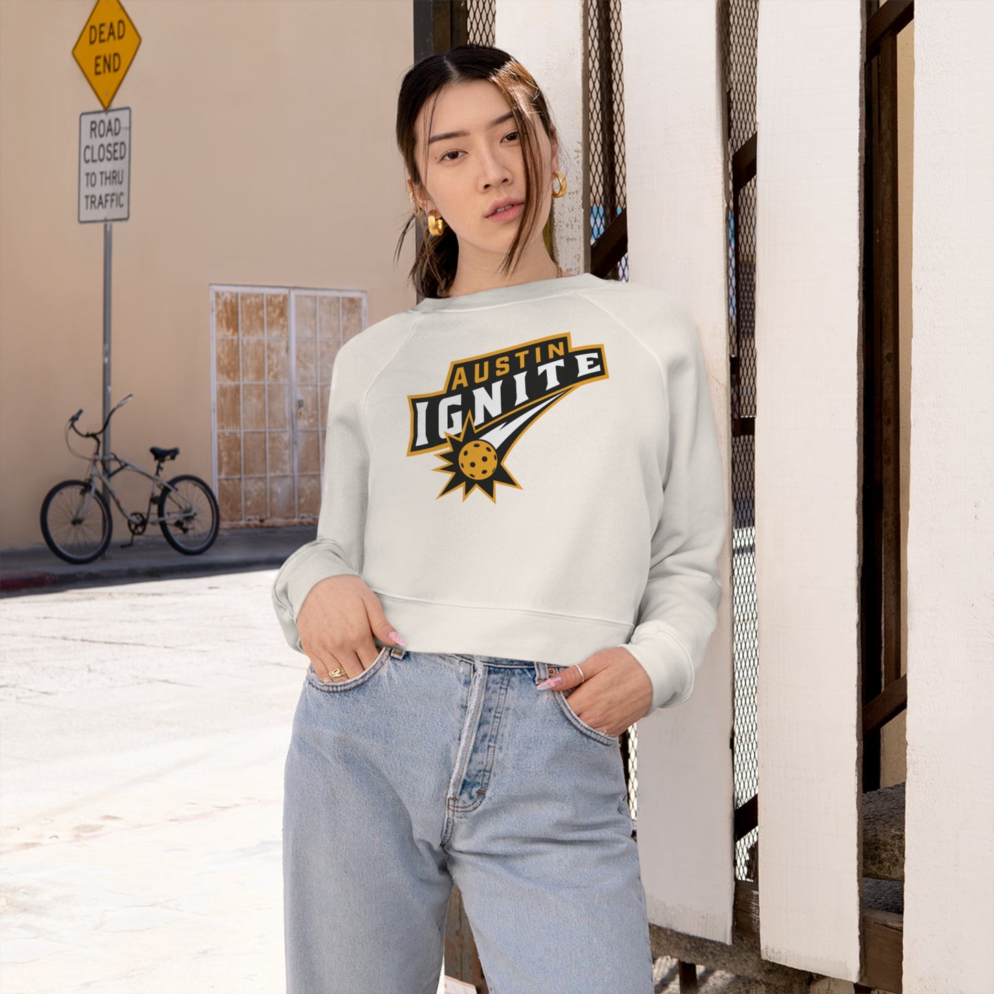 Gold Austin Ignite Customize back - Women's Cropped Fleece Pullover