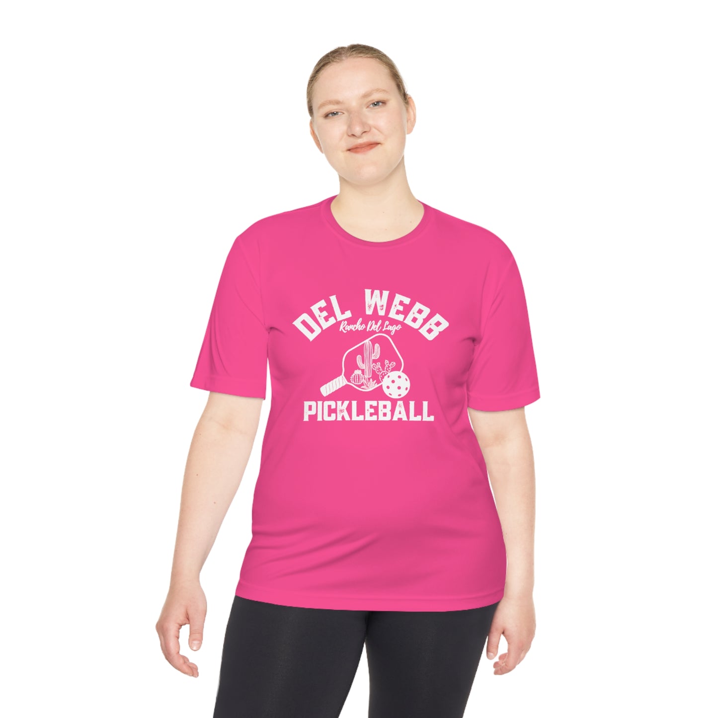 Del Webb Pickleball - Fuller Cut, Unisex Moisture Wicking Tee, SPF 40 - can customize back