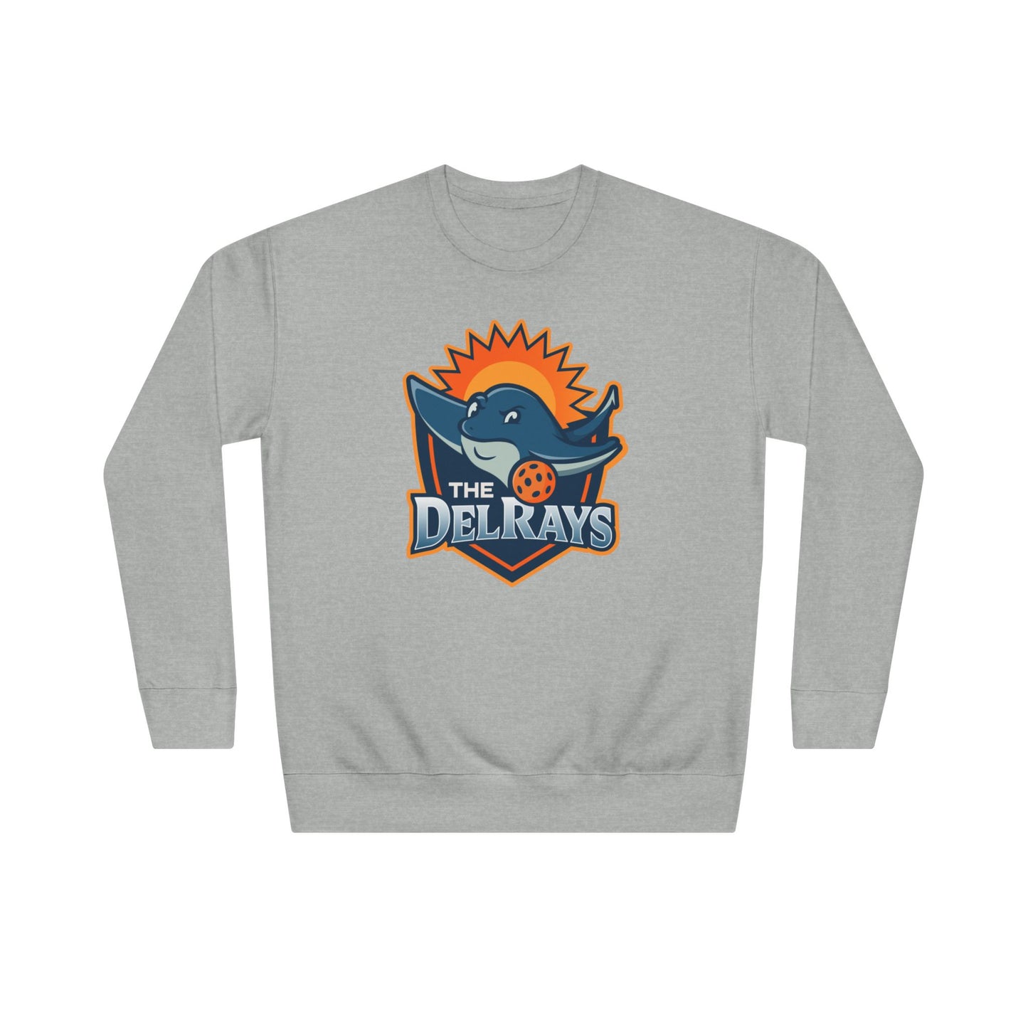 The Del Rays/US Legends Pickleball league on small back - High End Unisex Crew 60/40