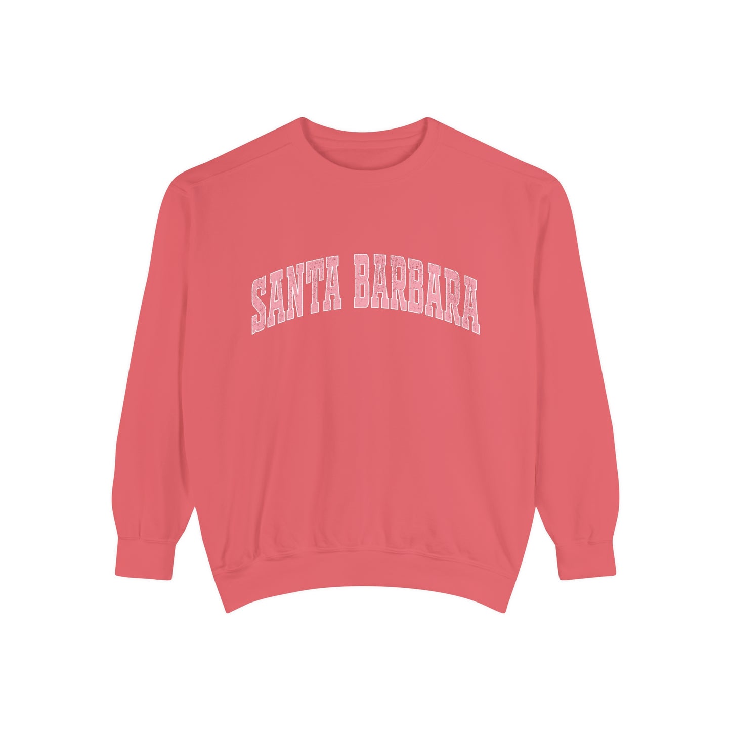 Santa Barbara Crew Sweatshirt - Distressed Pink Logo - Comfort Colors
