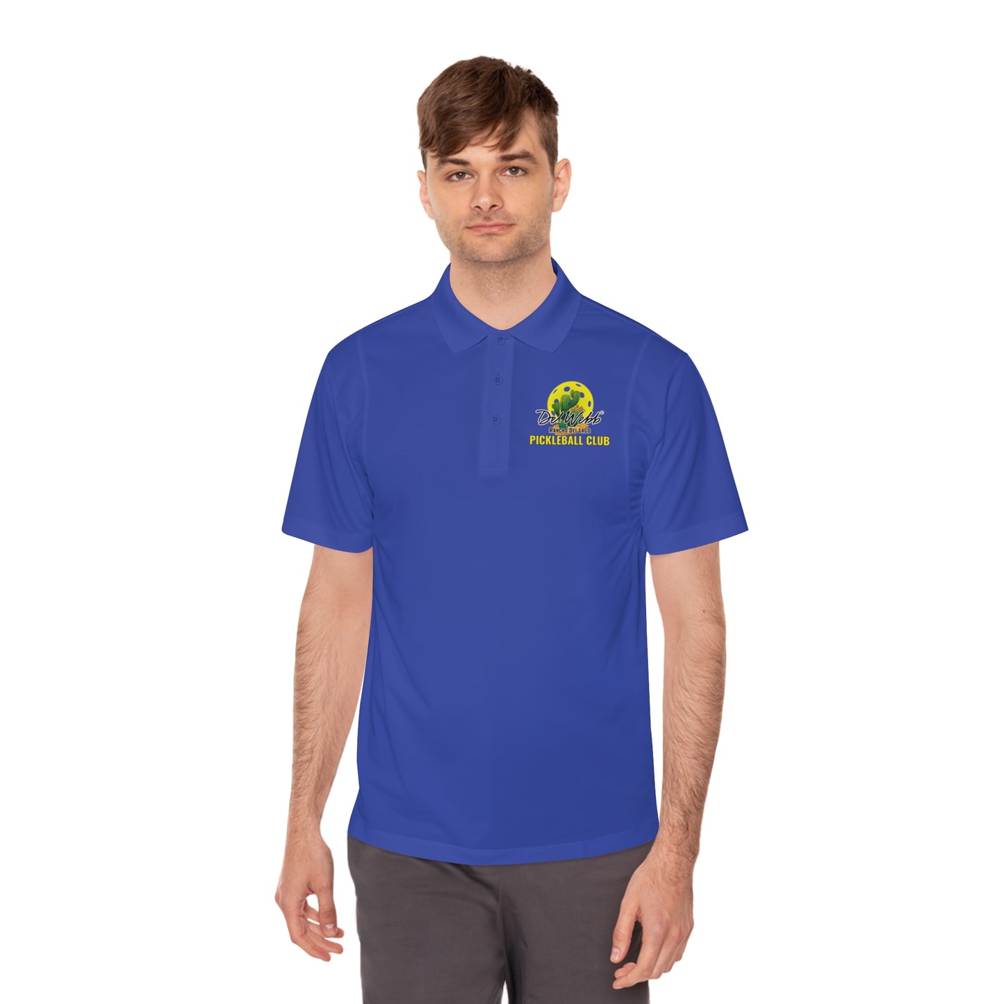 Del Webb Pickleball Moisture Wicking SPF 40 -Men's Sport Polo Shirt- can customize back