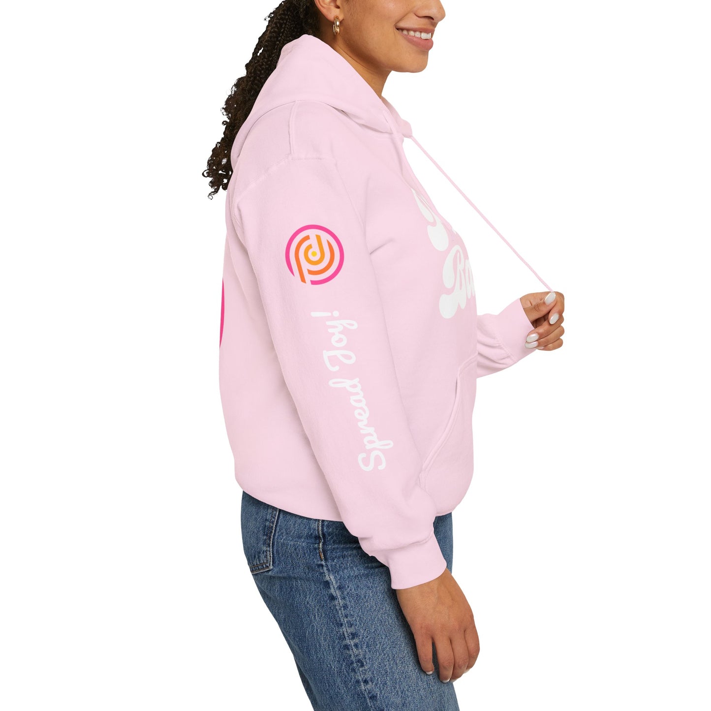 Pink Retro Hoodie - customize sleeves. Can add your own logo, and name 3 sides words