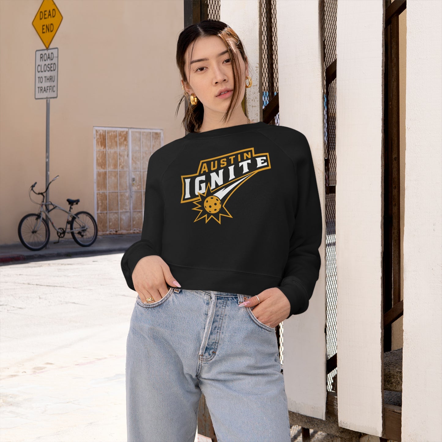 Gold Austin Ignite Customize back - Women's Cropped Fleece Pullover