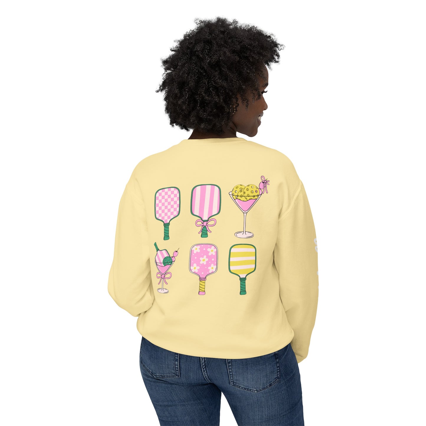 Pickleball & Champagne Garment Dyed Crews - customize name left chest front, or sleeve