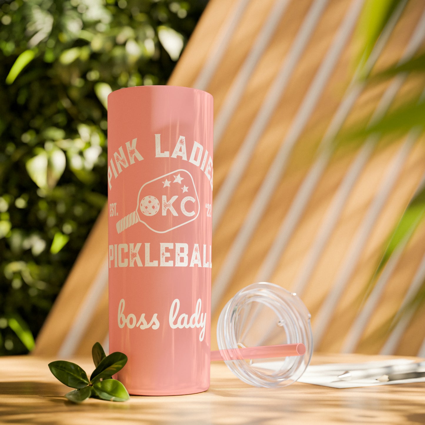 Pink Ladies Pickleball Skinny Tumbler with Straw, 20oz. Customize