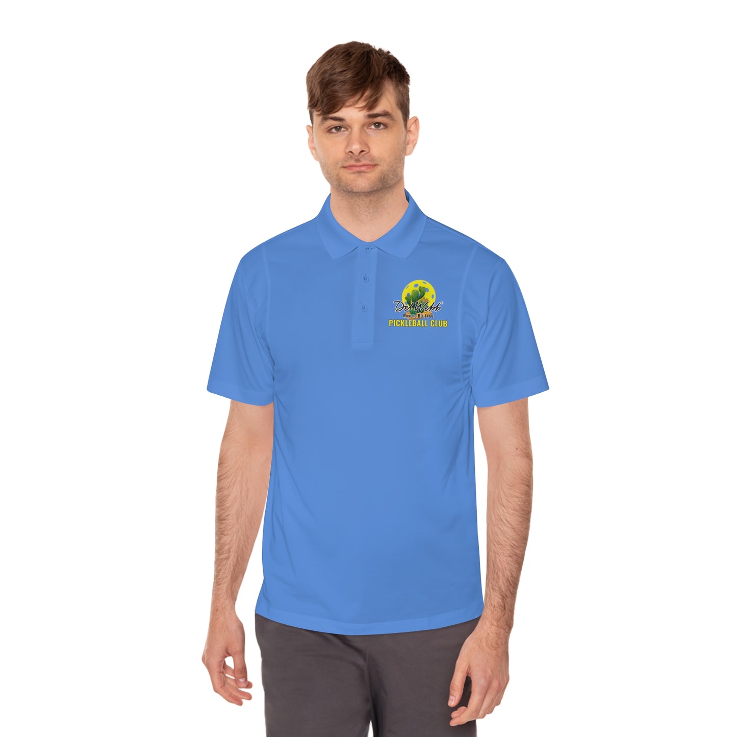 Del Webb Pickleball Moisture Wicking SPF 40 -Men's Sport Polo Shirt- can customize back