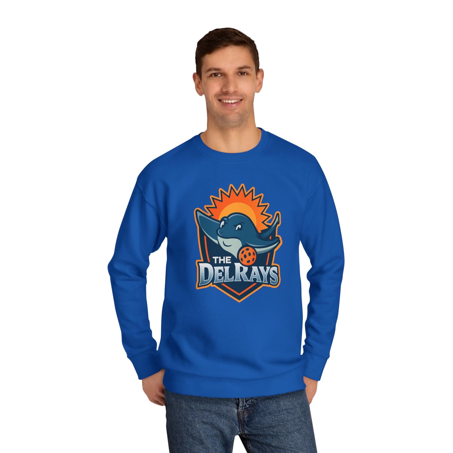 The Del Rays/US Legends Pickleball league on small back - High End Unisex Crew 60/40
