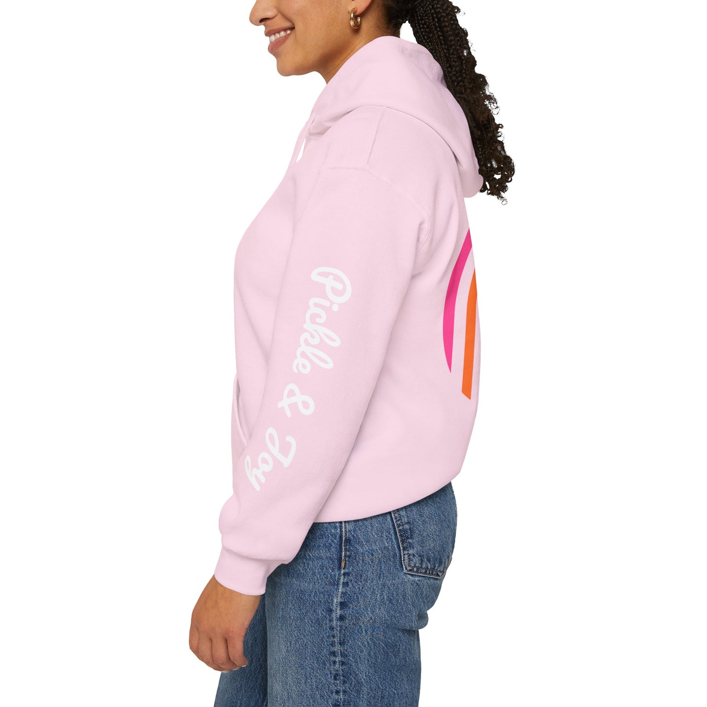 Pink Retro Hoodie - customize sleeves. Can add your own logo, and name 3 sides words
