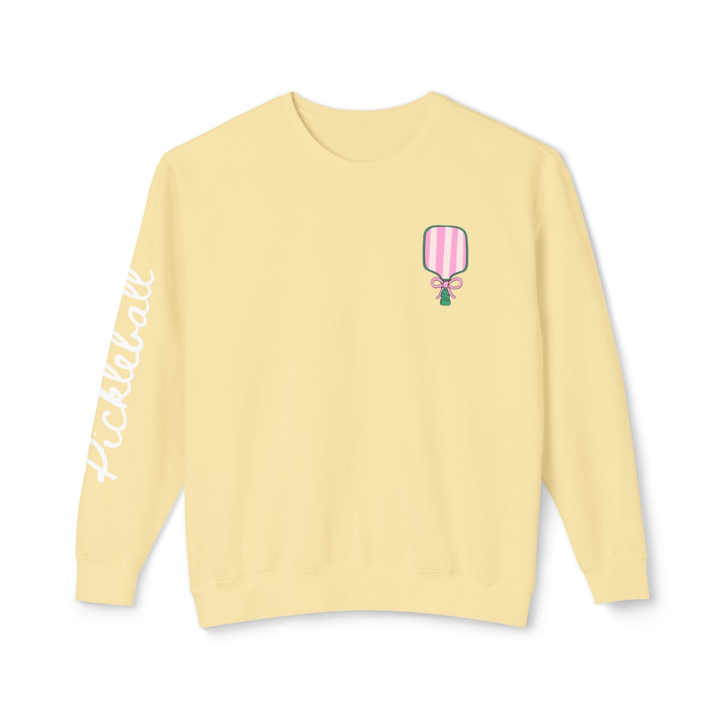Pickleball & Champagne Garment Dyed Crews - customize name left chest front, or sleeve