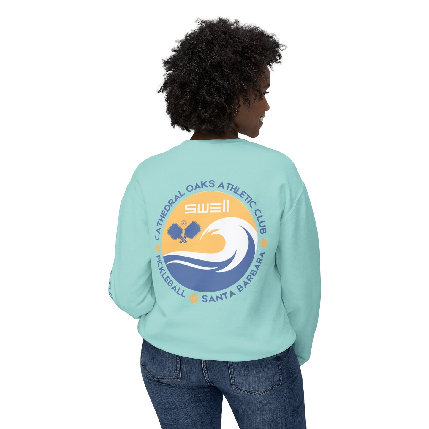 SWELL Pickleball Chalk Mint Garment Dyed -Unisex Lightweight Crew (Pickleball on sleeve - can have your words)